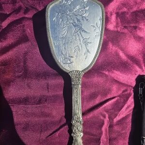Vintage Vanity Silver Toned Brush w/Vines and Birds